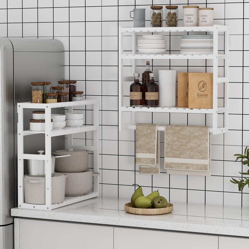 PPN Towel Rack Bathroom Storage Shelves Over The Toilet with Towel Bar 100% Bamboo Adjustable Height Floating Shelf Wall Shower Shelf for Small Space Bathroom Kitchen Multi Usage White New 2Pack - Image 4